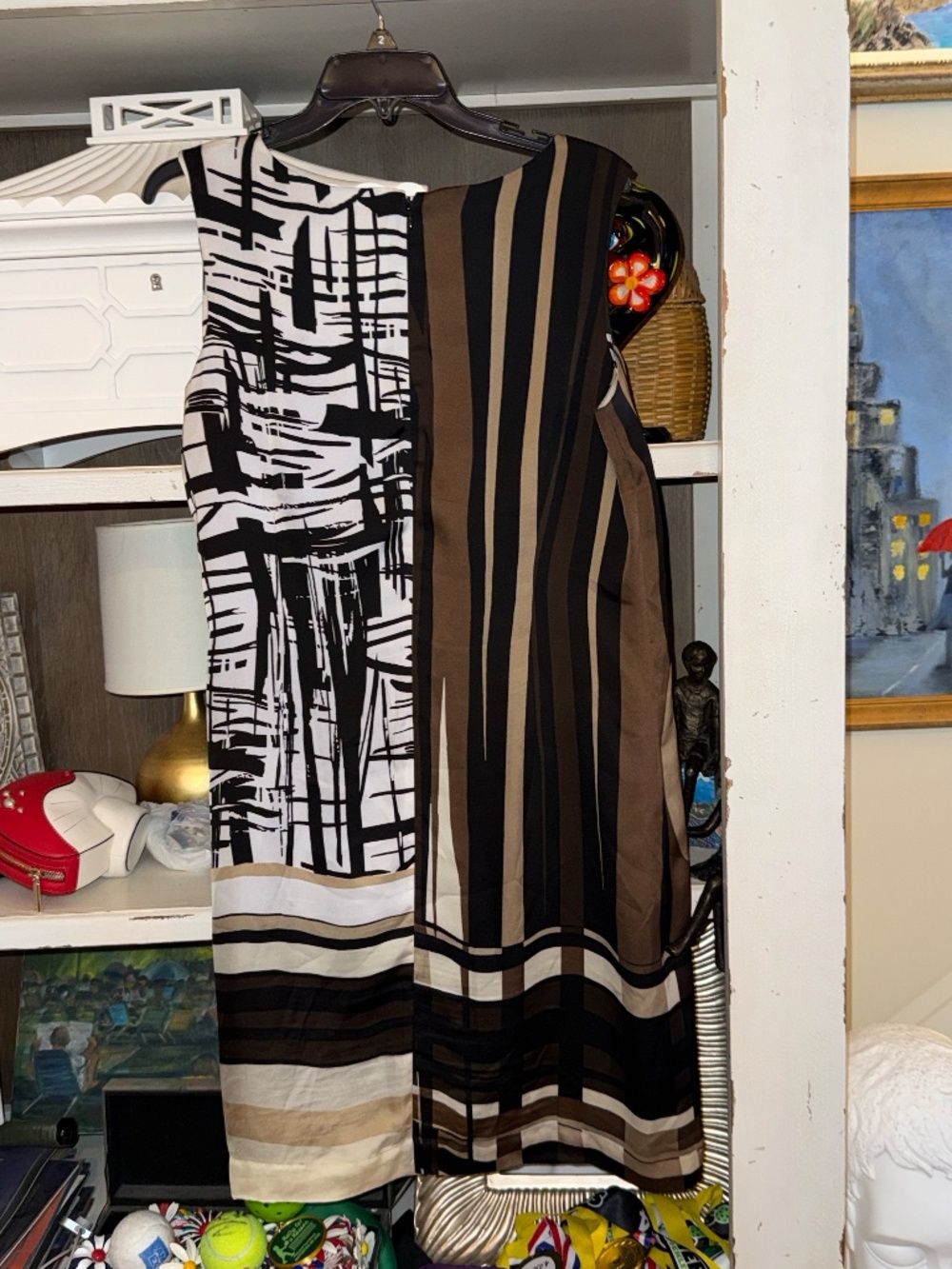 Dana Buchman sz 12 silky dress sheath abstract brown black white print - Picture 5 of 5
